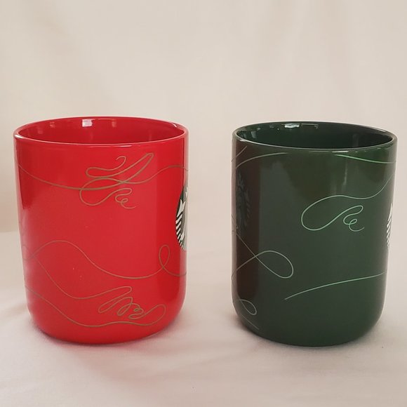 Starbucks Holiday Coffee Cup Set Red w/ Gold Swirl & Green w/ Light Gree… - Picture 6 of 9